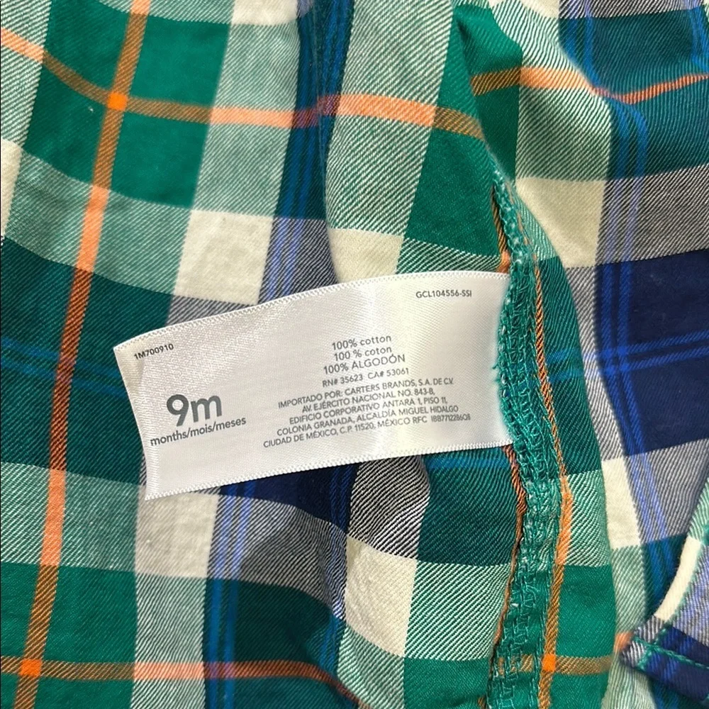 Carter’s Plaid Baby Shirt -‎ Blue and Green Size 6-9 months